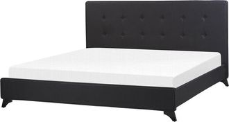 Beliani Cama Con Somier De Poli&eacute;ster Negro 180 X 200 Cm Cabecero Acolchado Somier Patas Madera Caucho Ambassador