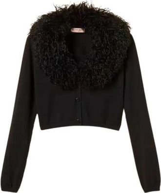Twinset Cropped Vest met nepbont - Dames - Vesten - Zwart - M - Nepbont - Truien & Vesten