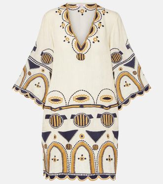 Eres Medaillon embroidered linen minidress