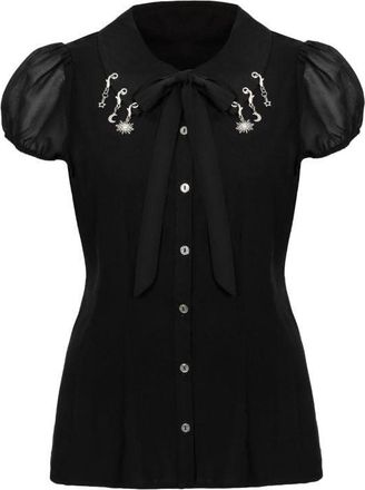 Hell Bunny Charming Blouse - Black Sheer Puff Sleeve Top with Celestial Charms, Black, 2XL