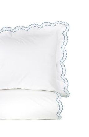 Melange Home Embroidered Scallop Trim Cotton Percale Duvet Set in True Blue at Nordstrom Rack, Size Twin