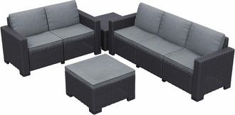 Keter California 5 Seater with 3 seater sofa and a 2 seater sofa Outdoor Garden Furniture Lounge Set - Graphite with Grey Cushions - Keter