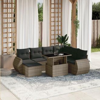 vidaXL Set De Sof&aacute;s De Jard&iacute;n Y Cojines 8 Piezas Rat&aacute;n Sint&eacute;tico Gris Vidaxl