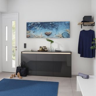 Dmora Aparador Dlun, Aparador De Cocina Con 3 Puertas, Buffet De Sal&oacute;n, 100% Made In Italy, Cm 150x40h81, Antracita Brillo - Dmora