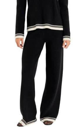 English Factory Contrast Stripe Wide Leg Knit Pants in Black/Ivory at Nordstrom, Size X-Small