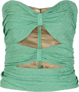 Blaz&eacute; Milano Eva Pleated Cut-out Silk top - Teal - 3 (UK12 / M)