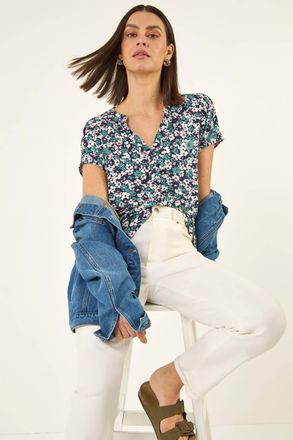 Roman Textured Floral Print Top