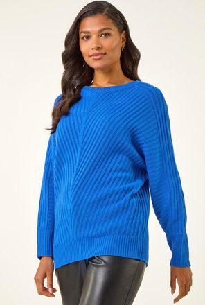 Roman Ribbed Chevron Print Batwing Jumper