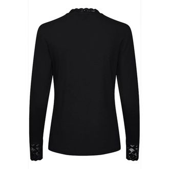 Cream Zwarte Jersey Blouse met Kant Details - Dames - Tops - Zwart - Maat: S Jersey