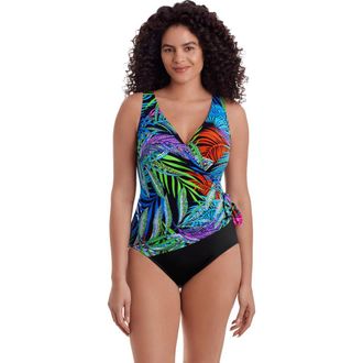 Longitude Side Tie Surplice Long Torso One-Piece Swimsuit in Jungle Boogie at Nordstrom, Size 24