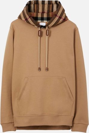 Burberry Mens Burberry Check Trim Hooded Sweatshirt Camel Brown - Size: 40