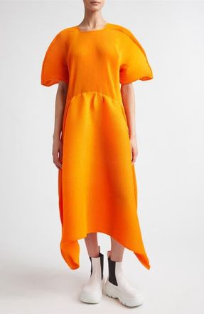 Melitta Baumeister Flowy Ripple Pliss&eacute; Dress in Orange at Nordstrom, Size Medium