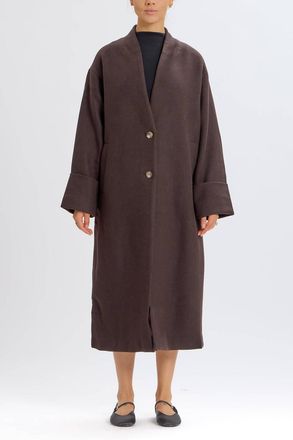 Something Navy Oversized Long Sleeve Coat In Brown