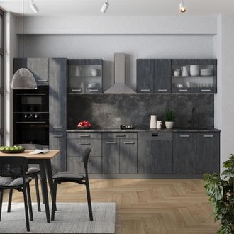 Vicco Cocina Completa R-line, Hormig&oacute;n Negro/antracita, 350 Cm, Et Roble, Vicco