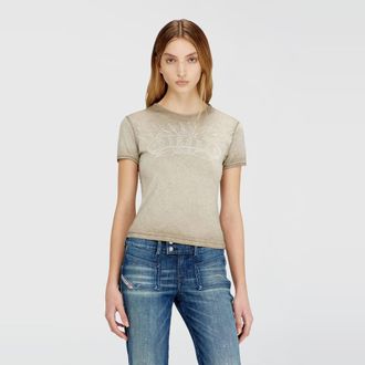 Diesel Slim T-shirt with tonal logo print - T-Shirts - Woman - Beige