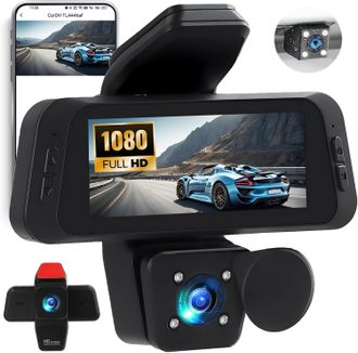 OEM C&aacute;mara De Salpicadero Delantera Y Trasera Para El Interior Del Coche, C&aacute;mara De 3 Pulgadas Con Control Por Aplicaci&oacute;n, Visi&oacute;n Nocturna Infrarroja, Gra