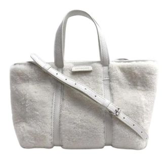 Balenciaga Pre-owned Tote Bags, female, White, Size: ONE SIZE Pre-owned Barbes Small Shearling Leather 2way Shoulder Bag