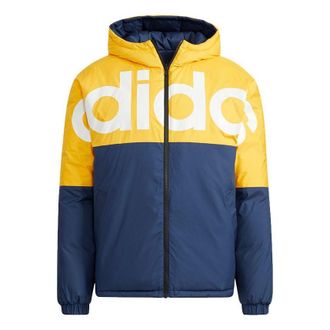 adidas neo M Dwn Rev Jkt Colorblock Large Logo Sports Stay Warm Reversible hooded down Jacket Gold Color H45285