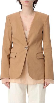 Pinko Tailored VNeck Linnen Blazer - Dames - Blazers - Bruin - L - Linnen - Jassen