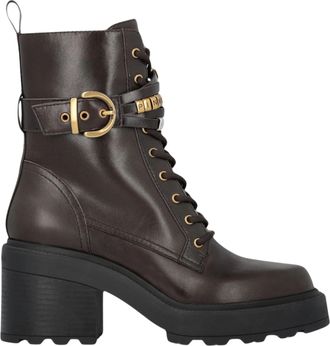 Pinko Deep Brown Leather Ankle Boots With Gold-Tone Accents