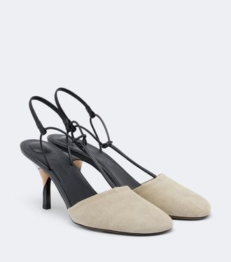 Jacquemus Pina leather-trimmed suede slingback pumps