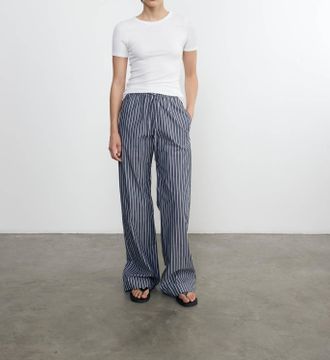 Enza Costa Poplin Resort Pant In Navy/white