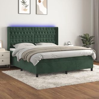 vidaXL Vidaxl - Cama Box Spring Colch&oacute;n Y Led Terciopelo Verde Oscuro 180x200cm