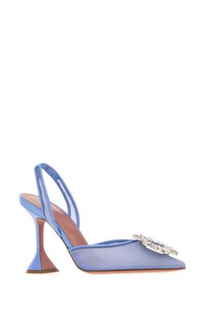 Amina Muaddi Womens Cerulean Blue Mesh Begum Pumps Babyblue Scarpe Con Tacco High Heel Shoes
