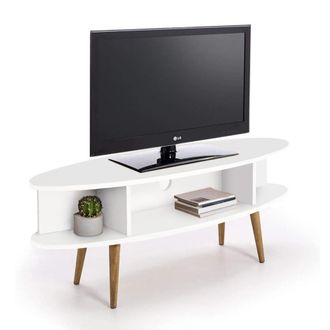 HOGAR 24 Mueble tv salon vintage con estantes acabado madera y madera maciza