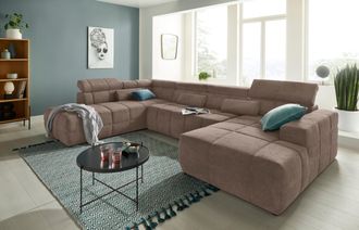 Domo Collection Wohnlandschaft »Brandon, whlw. mit Sitztiefenverstellung, whlw. Nierenkissen« mit Kopfteilverstellung, wahlweise Sitztiefenverstellung, U-Form