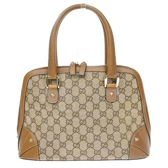 Gucci Vintage Boston Bag Monogram Canvas Brown Canvas Handbag (Pre-Owned)