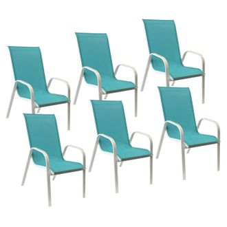 Happy Garden Lote De 6 Sillas Marbella En Textileno Azul Aluminio Blanco