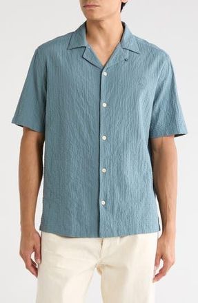 AllSaints Brenne Stretch Organic Cotton Camp Shirt in Eris Blue at Nordstrom Rack, Size Xx-Large