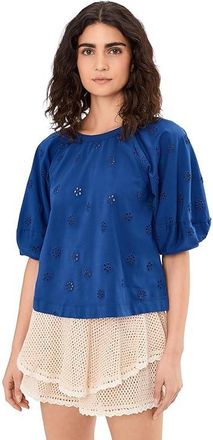 Free People Jessie Eyelet T-Shirts Womens Clothing Navy Combo : LG (Womens 12-14), Cotton/Polyester/Rayon