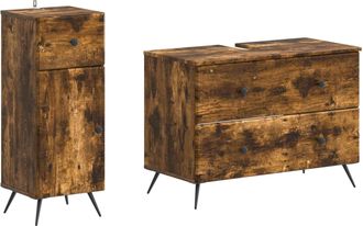 vidaXL Juego De Gabinete De Ba&ntilde;o De 2 Piezas Breda Roble Ahumado Vidaxl