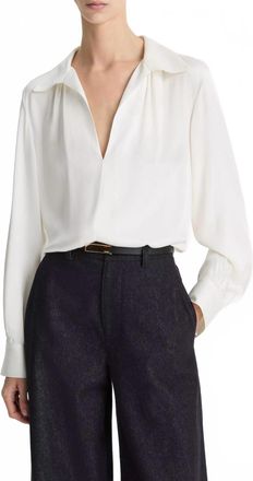 Vince Smocked Silk-Blend Long-Sleeve Blouse In Off White