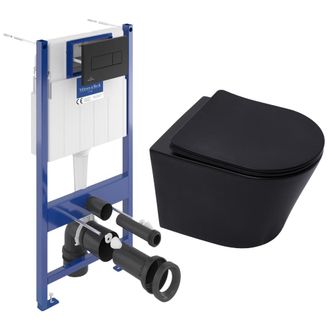 Villeroy & Boch Villeroy&boch - Pack Wc Con Bastidor + Inodoro Sin Brida Sat Infinitio + Asiento Softclose + Placa Negra (vcnblinfi4)