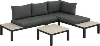 OUTSUNNY 3pcs Garden Sectional Sofa Side Table Furniture Set w/ Cushion | TJ Hughes