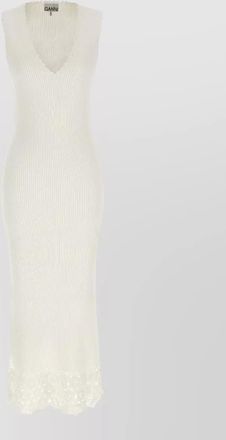 Ganni cotton crochet sleeveless v-neck knitted maxi dress