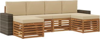 vidaXL Conjunto De Sof&aacute;s De Exterior 6 Uds. Natural Y Beige Vidaxl