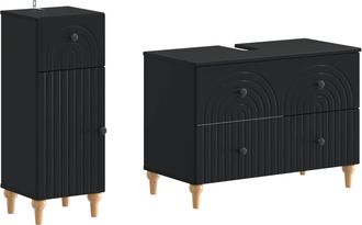 vidaXL Juego De Gabinete De Ba&ntilde;o De 2 Piezas Alkmaar Negro Vidaxl