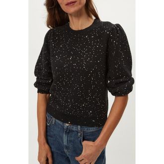 Michael Stars Deanna Sequin Embellished Balloon Sleeve Crewneck Sweater in Black at Nordstrom, Size X-Small