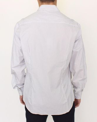 Ermanno Scervino Mens White Gray Striped Regular Fit Casual Shirt Cotton