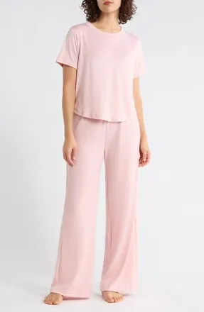 Yogalicious T-Shirt & Wide Leg Pants Pajamas in Porcelain Petal at Nordstrom Rack, Size X-Large