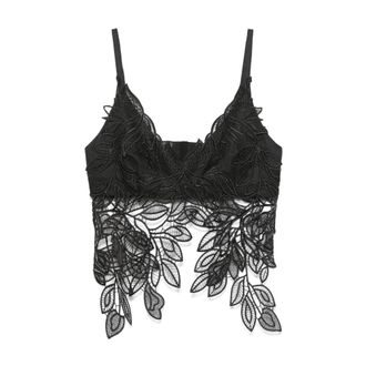 Alberta Ferretti Alberta Ferretti, Sleeveless Tops, female, Black, Size: L Macram&eacute; Foliage Crop Top