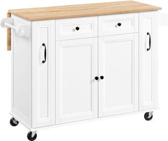 Yaheetech Credenza/Carrello Cucina Bianca Moderna con 4 Cassetti Ruote e Armadietto a 2 Ante con Ripiano Regolabile Mobile Cucina Legno Piano di Lavoro