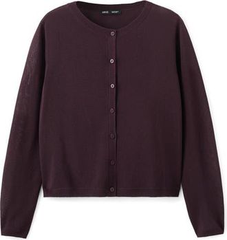 Mango Fine Knit Crewneck Cardigan in Wine at Nordstrom, Size X-Small