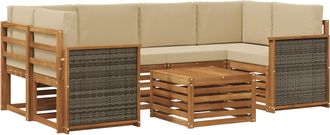 vidaXL Conjunto De Sof&aacute;s De Exterior 7 Uds. Natural Y Beige Vidaxl