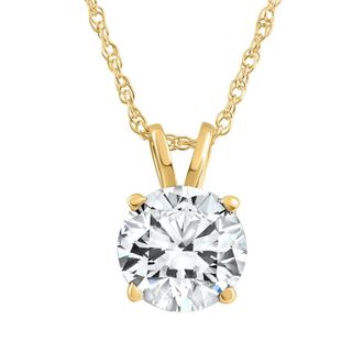 Pompeii3 5/8Ct Solitaire Round Diamond Pendant Necklace 14K Yellow Gold