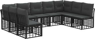 vidaXL Conjunto De Sof&aacute;s De Exterior Negro Poli&eacute;ster Vidaxl